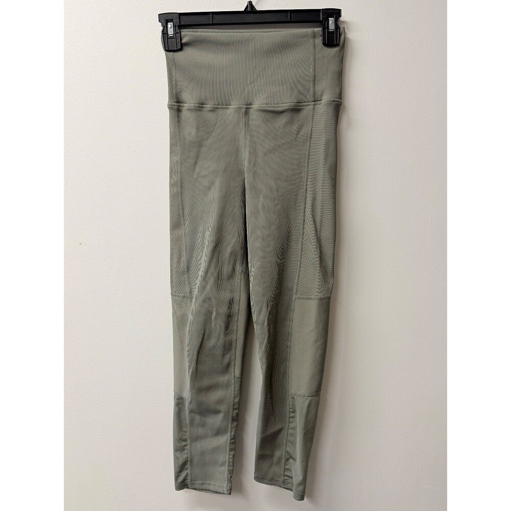 Victoria’s Secret Body Ribbed High Rise Leggings Green Mesh Panel Activewear Wom